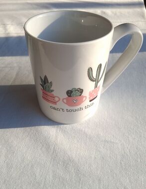 mug cactus design "Can’t Touch This"  10 Strawberry street White , Green & Pink